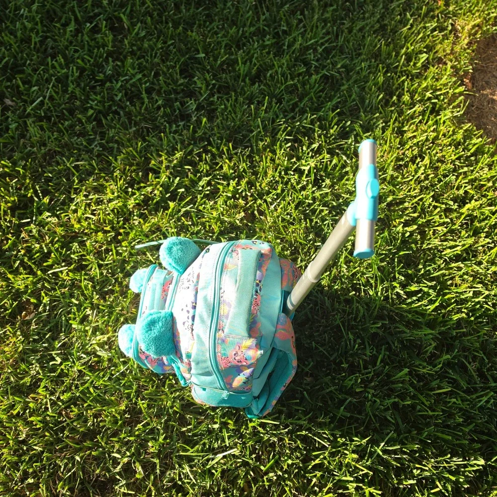 Kids Rolling Backpack and Lunch Box Set Turquoise Leopard Floral 3D Ears